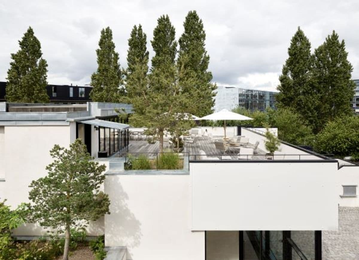 Garagens tagterrasse på Mogens Dahl Koncertsal. Billedet viser den elegante og rummelige tagterrasse, der tilbyder en unik udendørs oplevelse med en flot udsigt. Tagterrassen er perfekt til forskellige typer arrangementer, inklusive receptioner, bryllupper og firmafester.